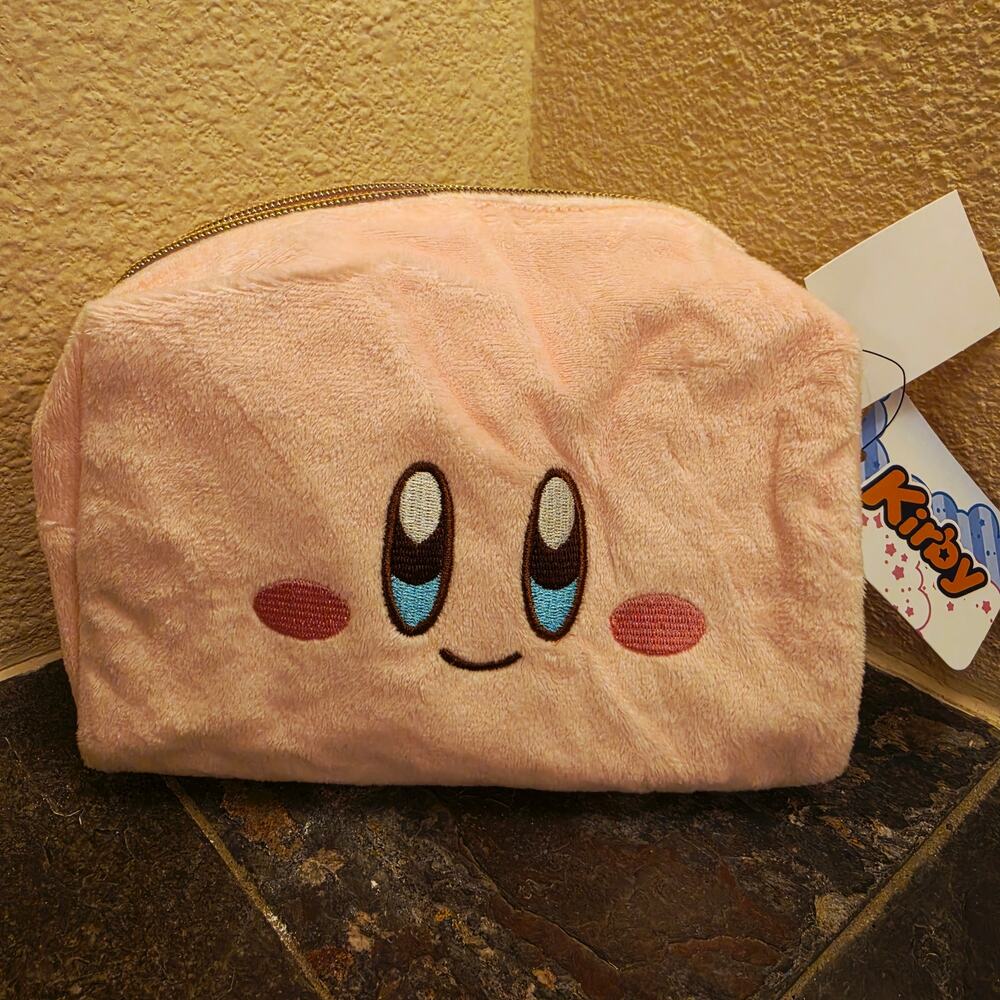 Bag - Kirby Face Pink Plush Cosmetic Bag (NEW) - Nintendo
